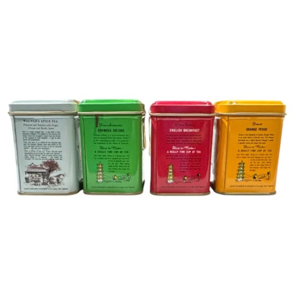 Vintage Mid Century John Wagner & Sons Set of 12 Collectible Tea Tins